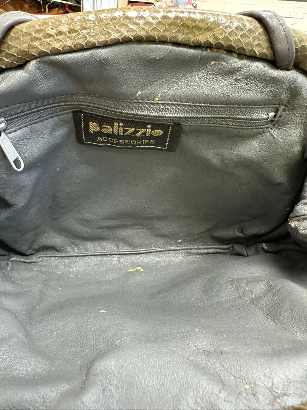 Palizzio Genuine Snakeskin Crossbody Bag Vintage Taupe Olive